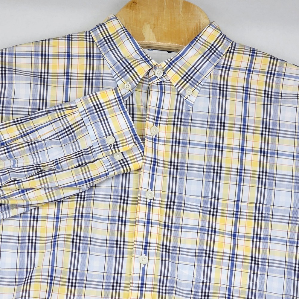 Brooks Brothers Men's‎ Shirt XL Plaid Classic Fit Yellow Blue White Orange